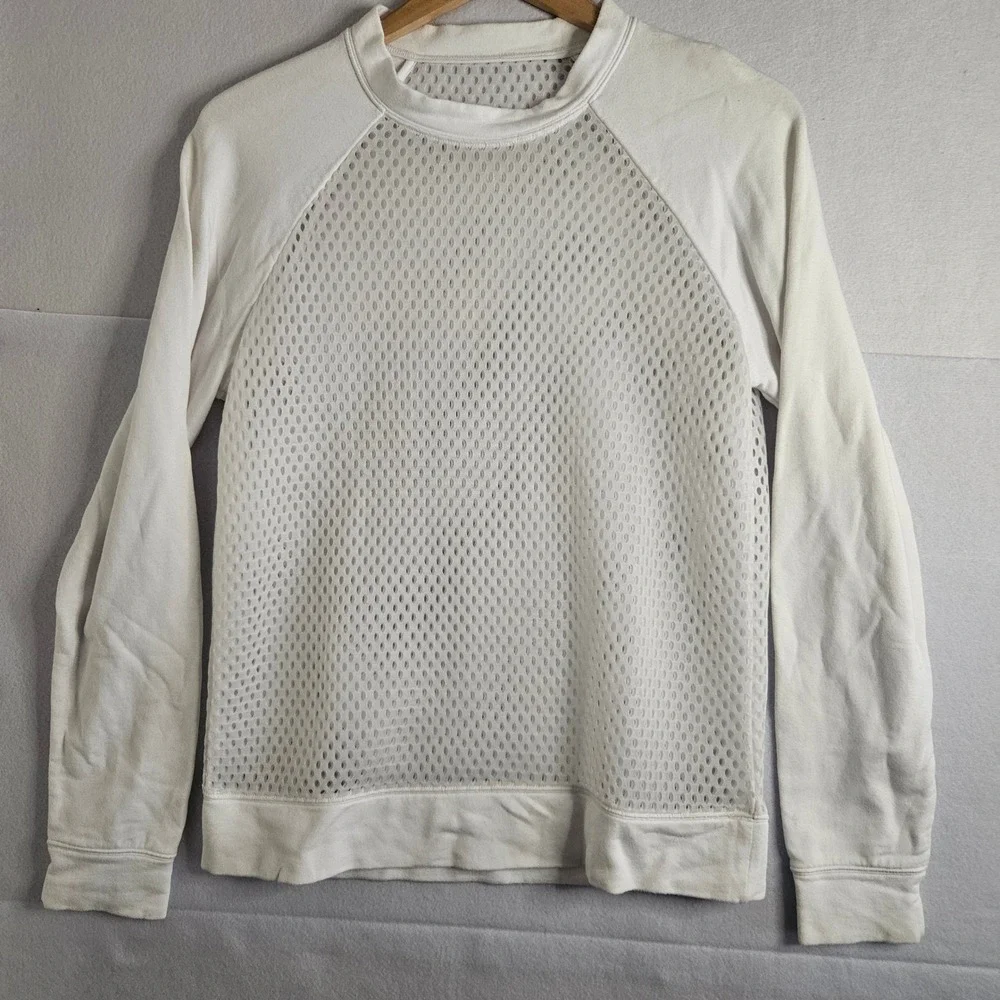 Alo‎ Yoga White Mesh Panel Long Sleeve Sweatshirt Pullover Workout Top